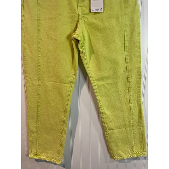MNG Denim Straight Cropped High Waist Jeans Women Size 36 Bright Lime Green - Picture 7 of 16